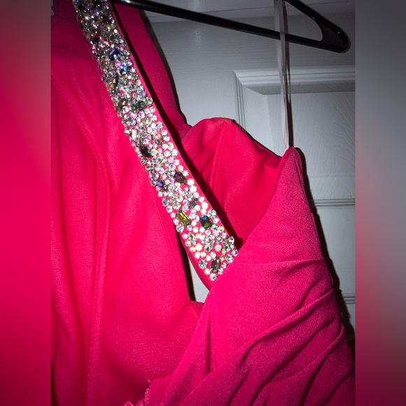 Jovani Hot Pink Ruched One Shoulder Formal Dress Size 00 NWT - Picture 6 of 7